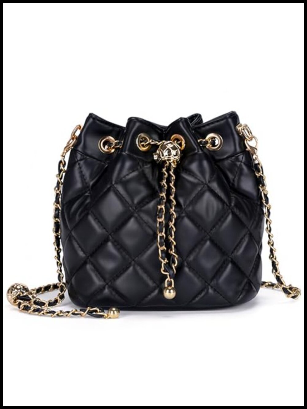 Women's Quilted Leather Bucket Bag Shoulder Chain Crossbody Purse